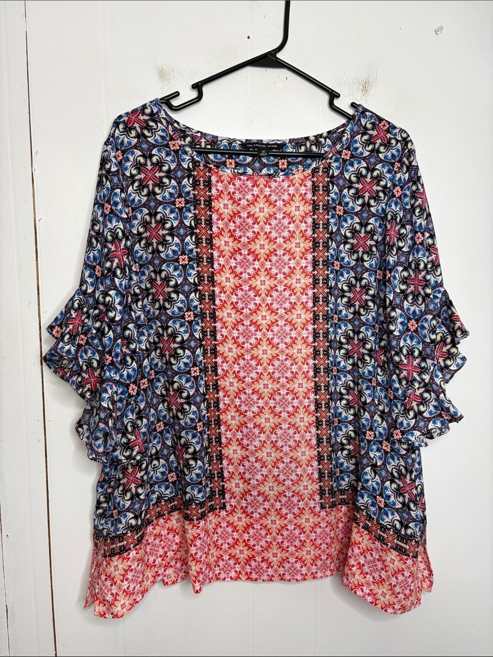 Zac Rachel Top Womens 2X colorful Boxy Ruffle Short Sleeves Lightweight